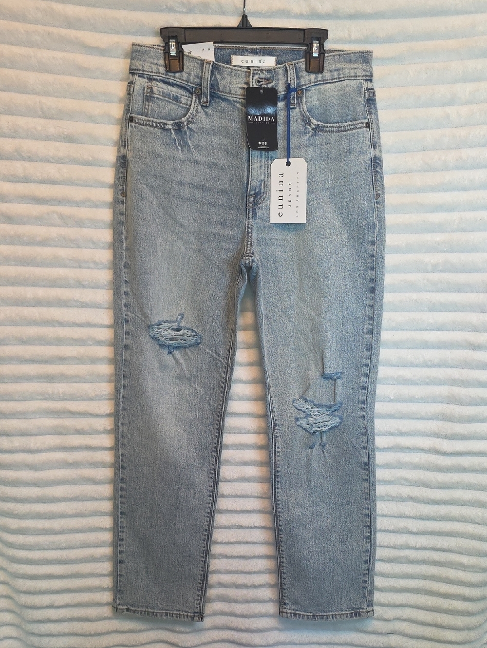 0189 eunina Light Blue Straight Leg Distressed Jeans